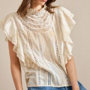 New 2026 Beige White Ruffle Lace Blouse